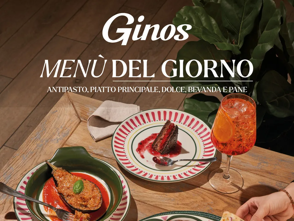 Menú del día de Ginos en Alcalá Magna: antipasto, plato principal, postre, bebida y pan
