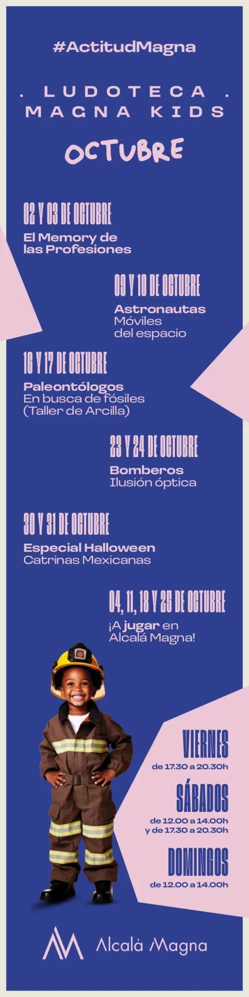 Programación de octubre de la Ludoteca Magna Kids en Alcalá Magna: talleres de profesiones, astronautas, paleontólogos, bomberos y especial Halloween